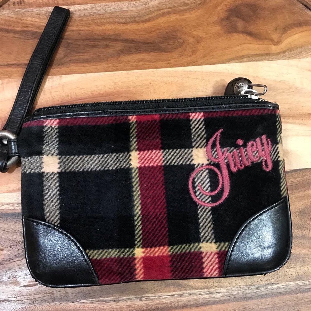 Juicy couture plaid wristlet clutch bag purse red